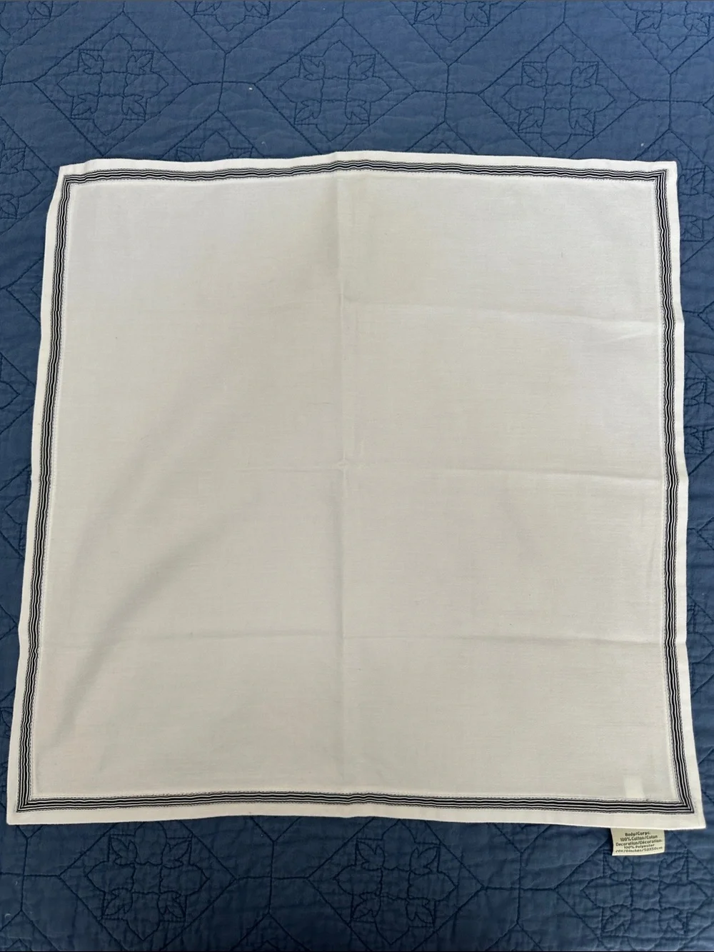Vintage Pottery Barn White Napkin set with Navy Trim 20x 20